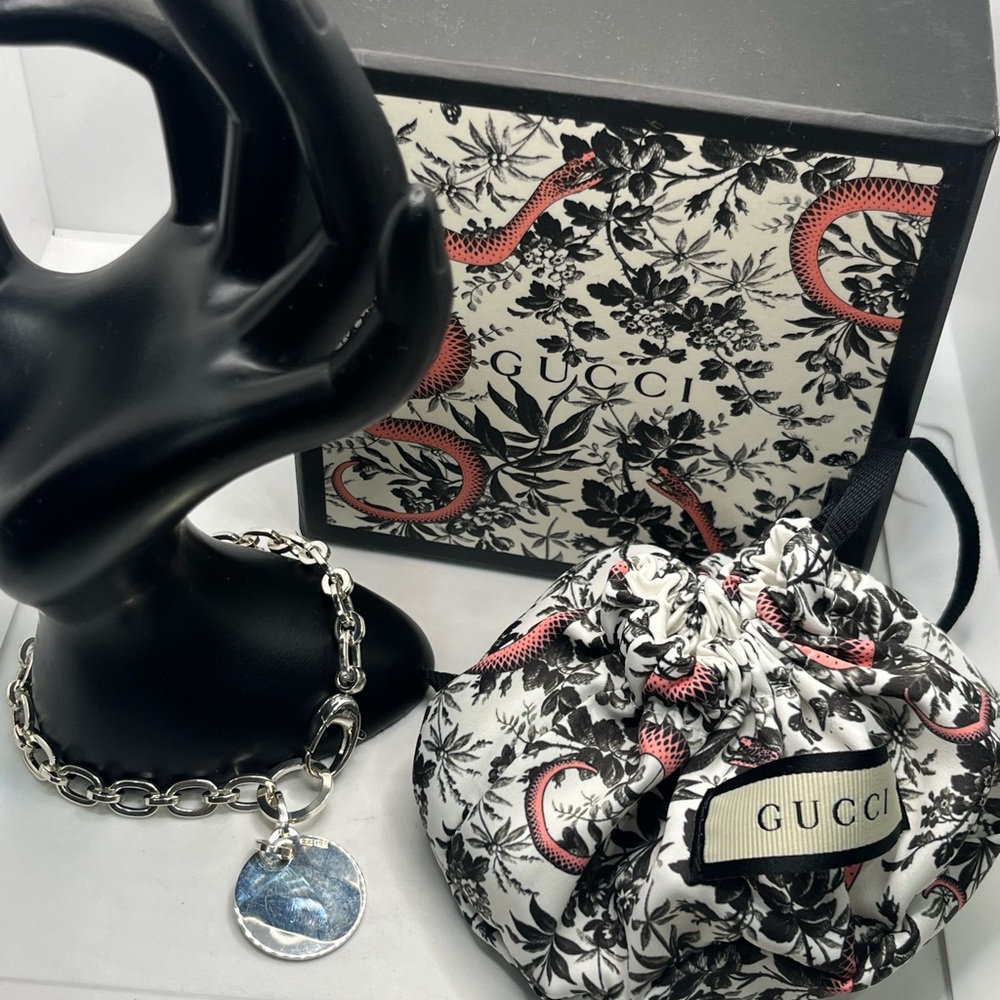 Gucci Bracelet Sterling Silver round dangle w box & pouch - Picture 4 of 16